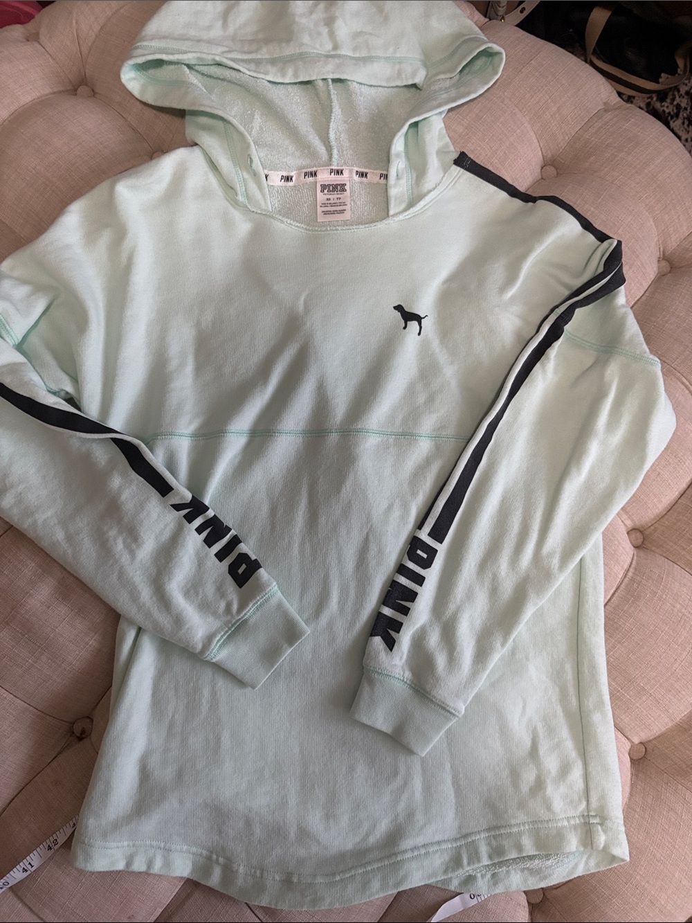 PINK Victoria's Secret Mint Hooded Pajama Top with Black Accents